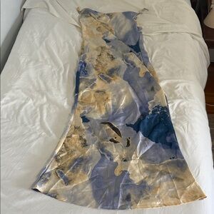 Women's Artsy Print Maxi Dress in Blue and Cream